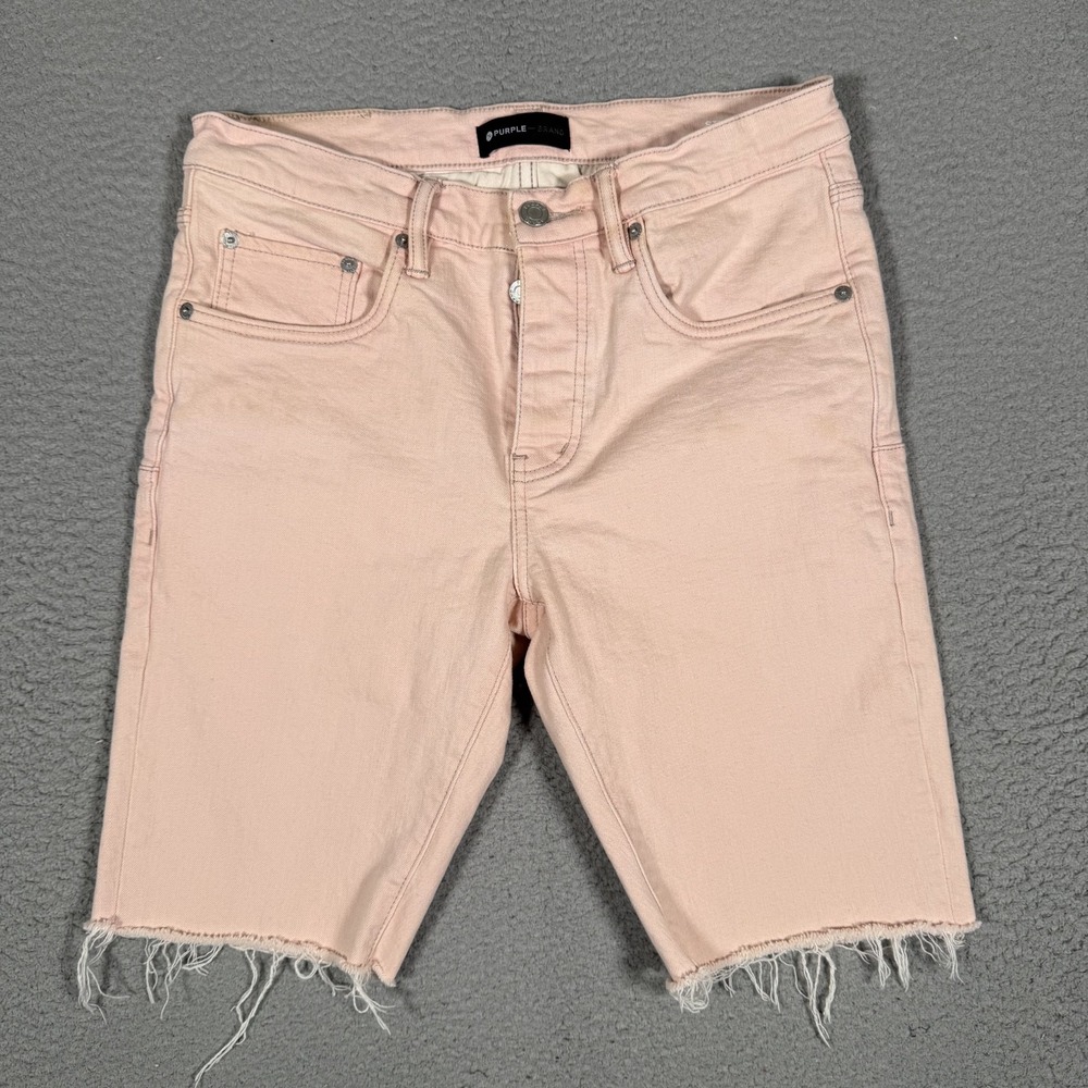 Purple Brand Shorts Mens 31 Pink Button Fly 10" Cutoff Denim Distressed 5 Pocket